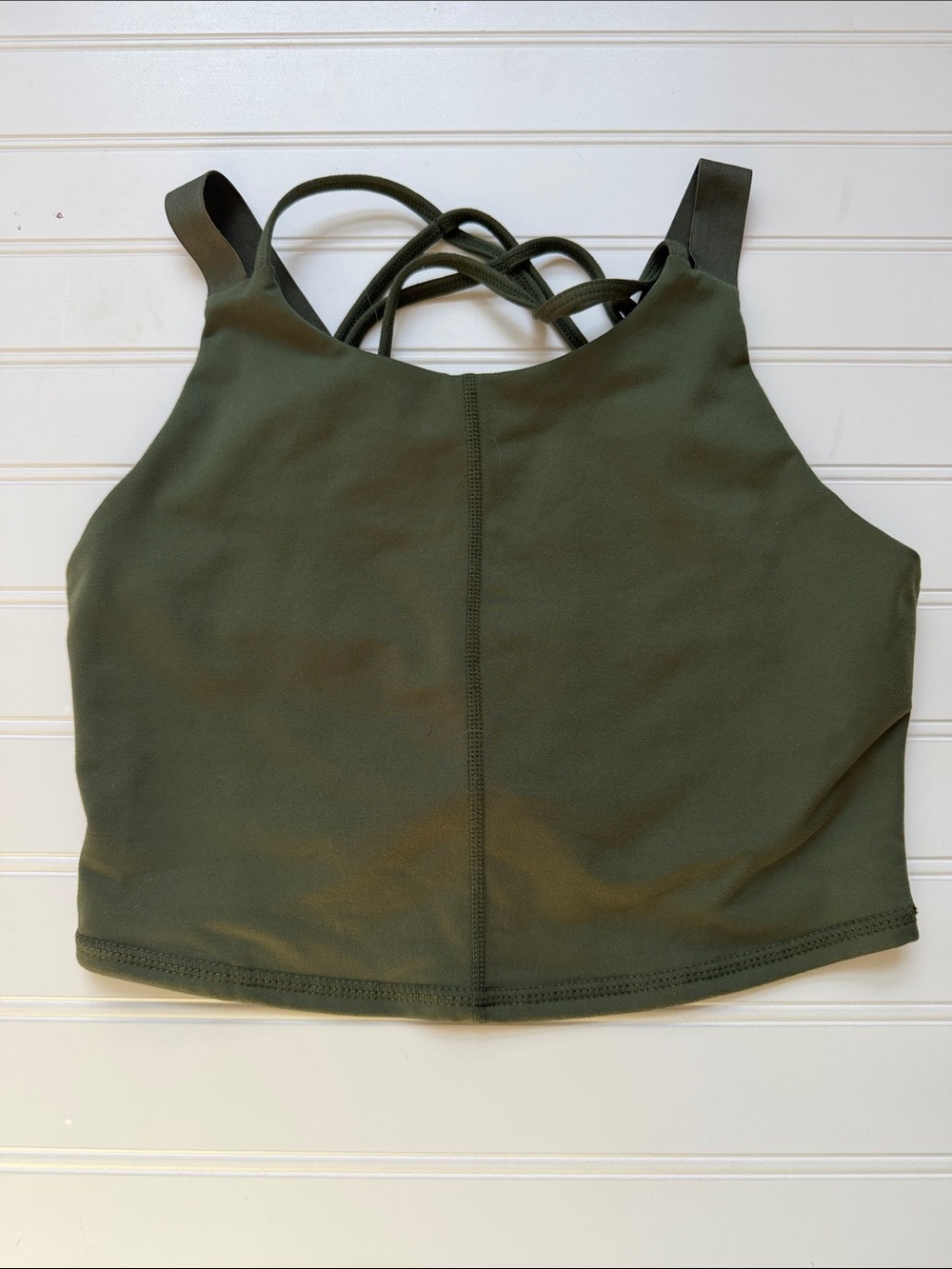 (192)FP Movement by Free People Olive Green Strappy High Neck Crop Tank